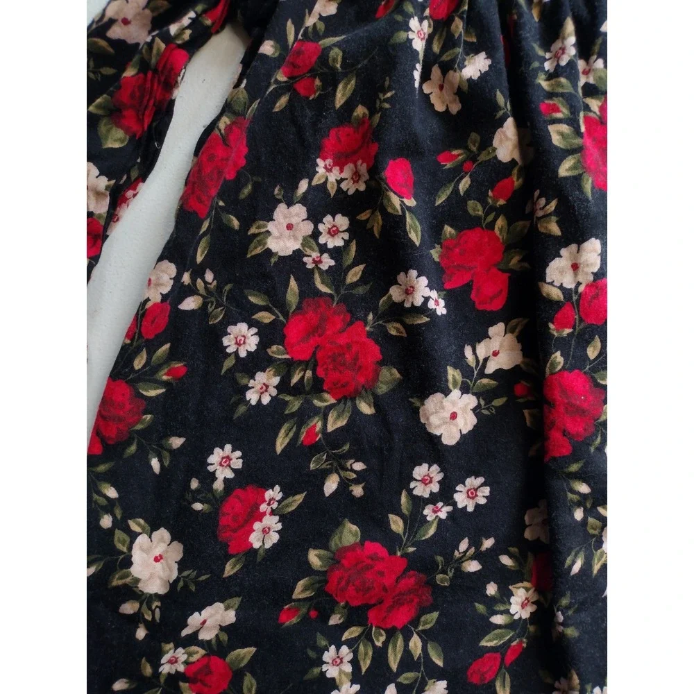 Old Navy Girls 3T Black Red Rose Floral Long Sleeve Empire Waist Jersey Dress